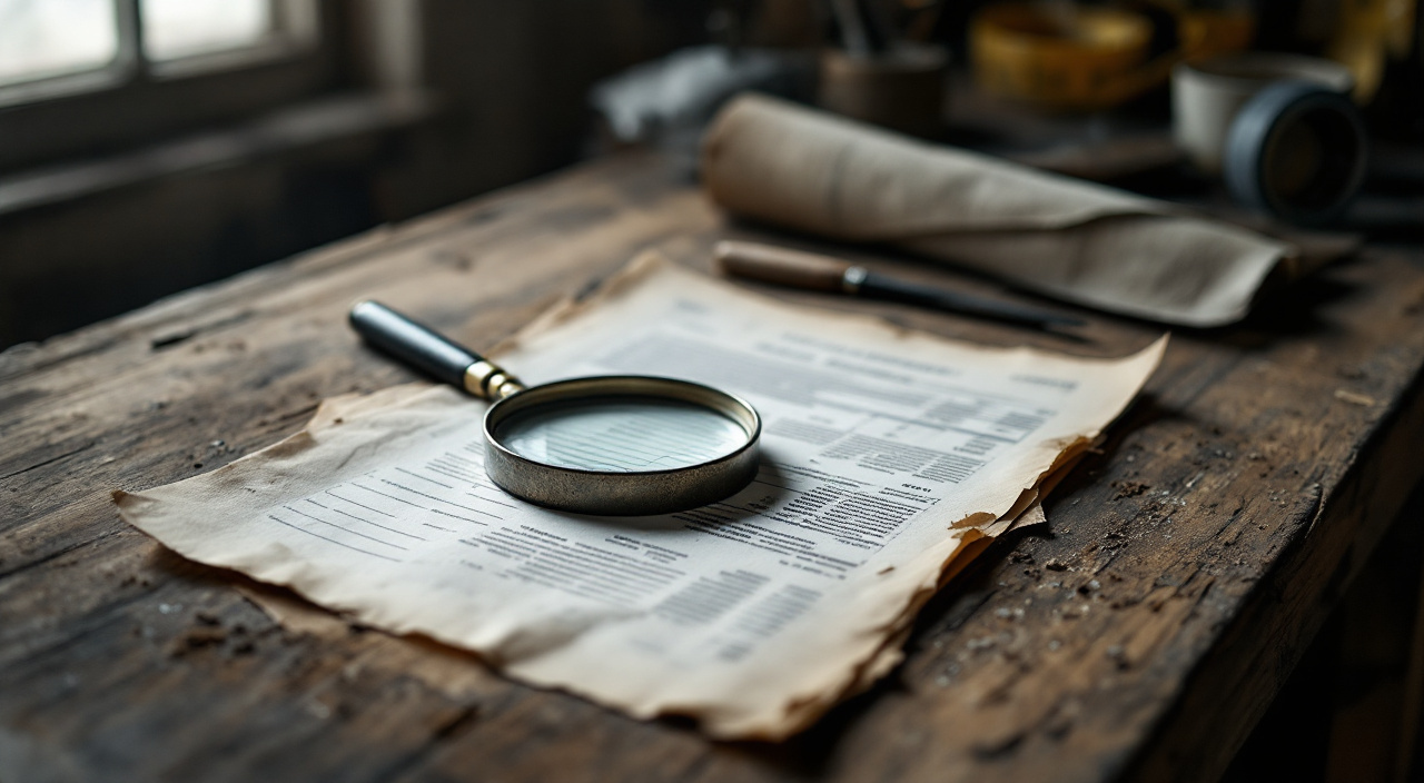 Documents administratifs posés sur un établi d'atelier, avec une loupe et des outils de façadier